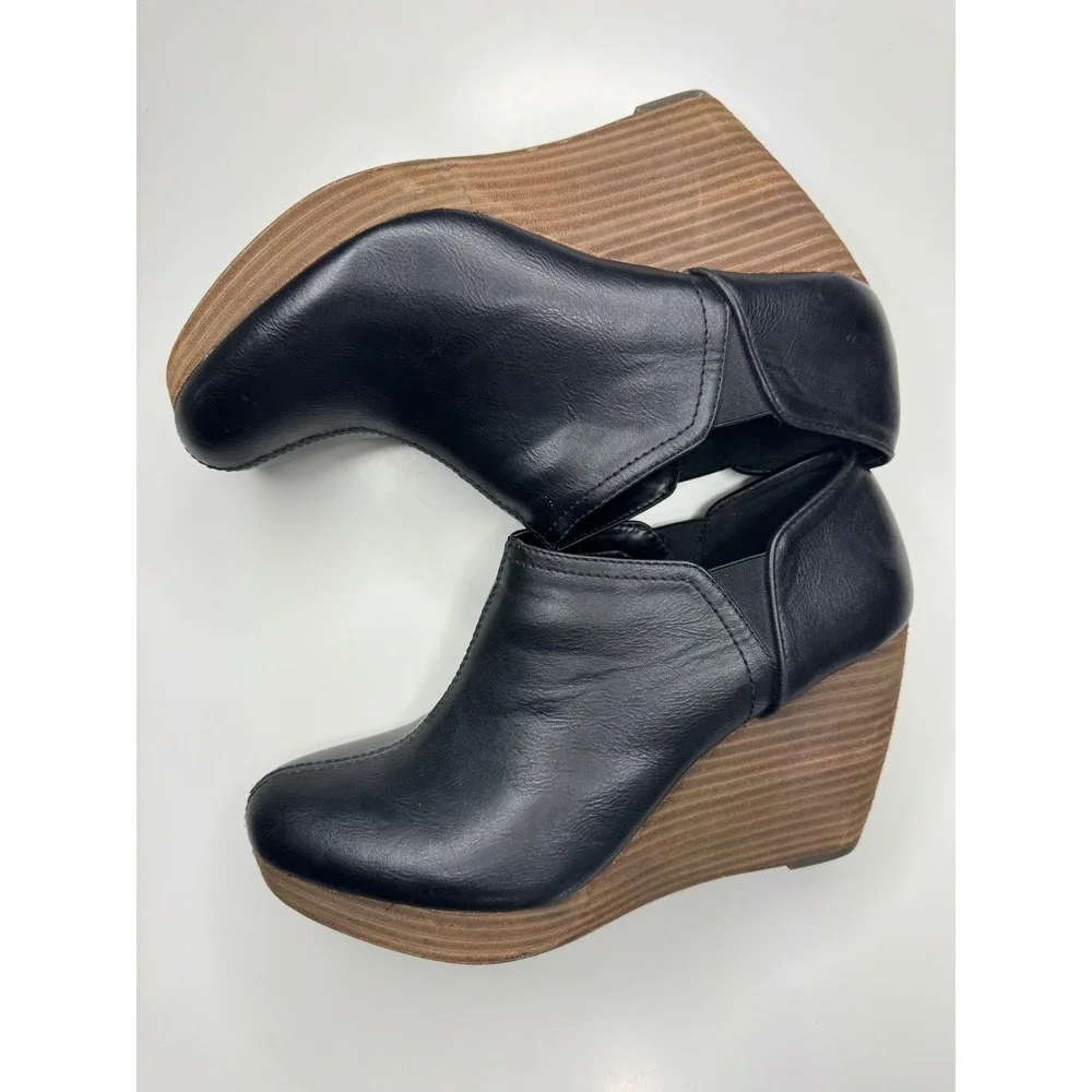 Dr. Scholls Harlin Black Wedge Booties Memory Foam Platform Ankle Boots 9.5M